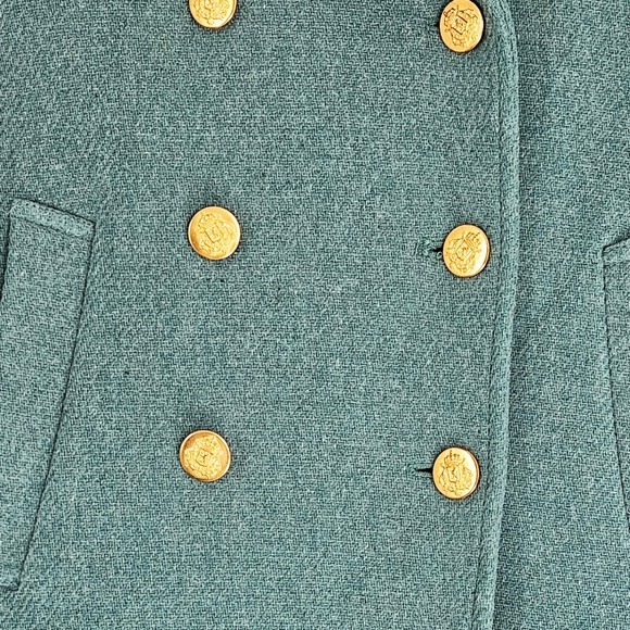 J.Crew Majesty Peacoat Italian Stadium-Cloth Wool Teal Green Gold Buttons 2P - Picture 5 of 9